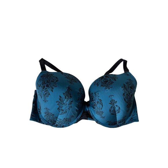 Torrid Curve Push Up bra size 42DDD 42F Blue Black Floral - Picture 3 of 9